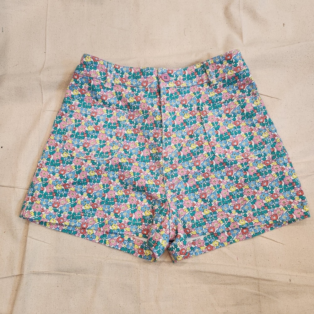 Mini Boden Floral Print Shorts Girls 12 13 Y Cotton Blend Button 12-13